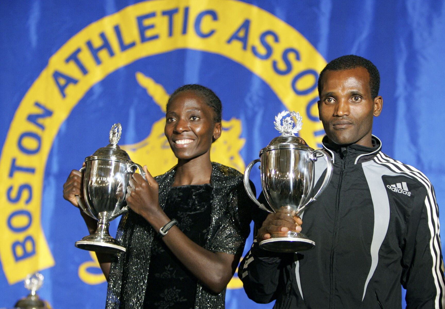 2005: Catherine Ndereba of Kenya becomes first woman to win fourth Boston Marathon